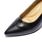 Mona flying Women's Leather Pointed Toe Dress Pumps Comfort High Heels Office Work Shoes for Ladies Dark Black - Image 3