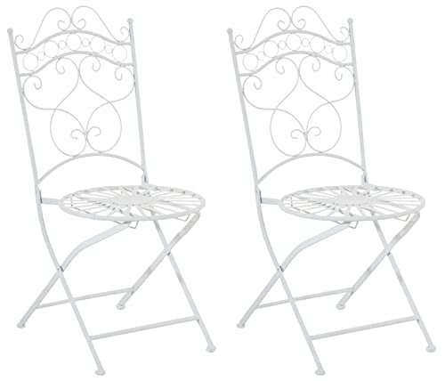 CLP Lot de 2 Chaises De Jardin Pliantes Indra I Chaises D'Extérieur en Fer Forgé pour Terrasse Ou Balcon, Couleur:Blanc