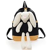 Damen Rucksack Niedlicher modischer Kinder-Rucksack mit Cartoon-Hasen-Motiv, lässiger Kindergarten-Rucksack, Segeltuch, große Kapazität, Handtaschen, Schwarz , A