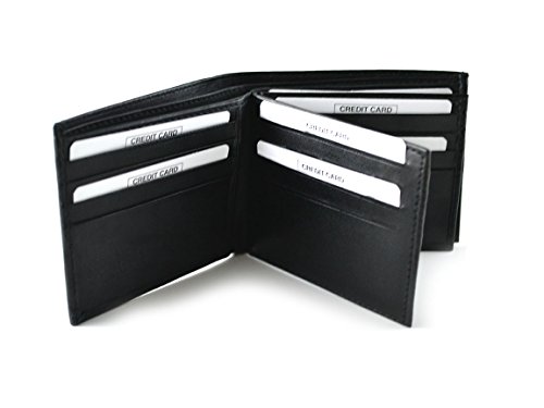 Genuine Leather Men's Wallet 2 Flips, 18 Cards slot, Black3
