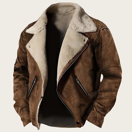 Men's Fleece Jacket Suede Faux Fur Collar Jacket Sherpa Lined Lapel Coat Heavyweight Leisure Winter Coat Outwear2
