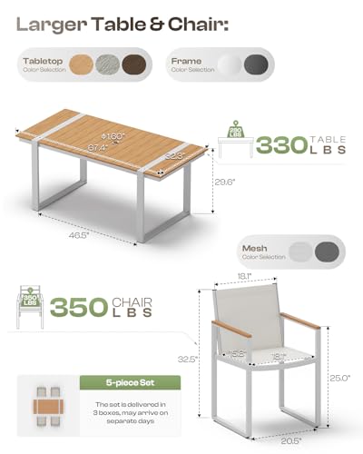Image of Outdoor Dining Set, 5 Piece Aluminum Patio Furniture Set | Weather Resistant Outdoor Table and Chairs, HDPS Tabletop with Umbrella Hole, Textilene Mesh Chairs