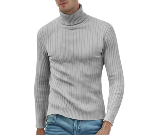 Men's Winter Turtleneck Warm Knit Sweaters Thickened Versatile Solid Color Slim Vertical Strips Pullovers
