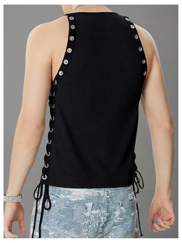 Men's Lace Up Tie Side Party Club Tank Top Sleeveless Fitted Summer Crop Tops Going Out Undershirts2