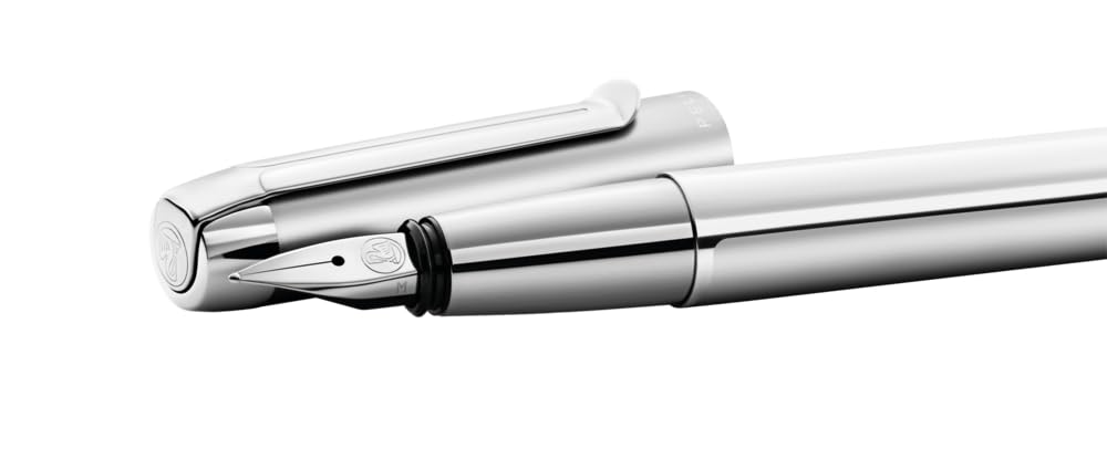 Pelikan Füllhalter Pura P40, Silber, Feder M (mittel), hochwertiger Patronenfüller im Geschenk-Etui, 952044