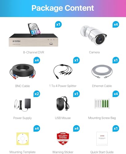 Image of ZOSI 3K Lite 8CH Home Security System with 1TB HDD, AI Human /Vehicle Detection, 4pcs 1080P Weatherproof Outdoor Cameras, Night Vision, One Way Audio, H.265+ 8 Channel DVR for 24 /7 Recording
