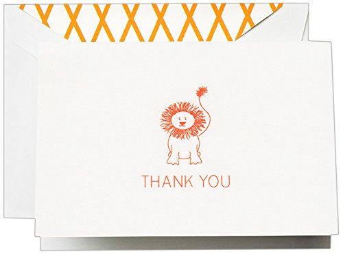 Crane & Co. Clementine Lion Thank You Note (CT1413),Pearl White
