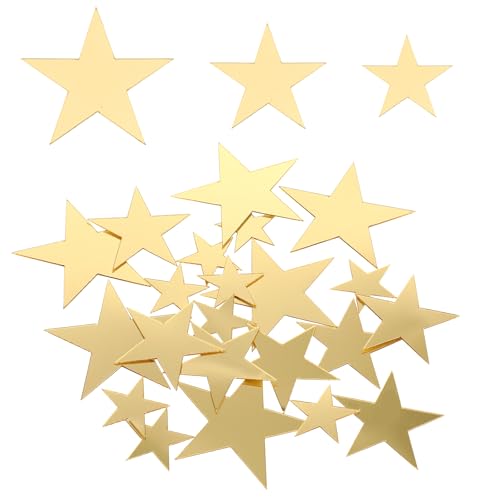 40 Pcs Star Wall Decals, Self Adhesive Gold Star Stickers with 3 Different Size Removable Peel and Stick Acrylic Mirror Wall Stickers for Bedroom, Living Room, DIY Decoration