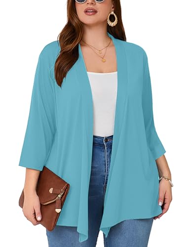 Image of AusLook Women's Plus Size Lightweight Open Front Cardigan 3 /4 Sleeve Cover Ups Shrugs Shawls and Wraps Kimono Jacket Coat