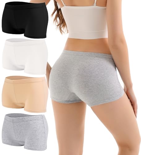 4 Pack Women's Cotton Boyshorts Panties Boxer Briefs for Ladies Full Coverage Underwear