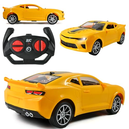 Image of Zila products Toy Remote Control Rechargeable Sports Car for Kid with Led Lights, High Speed yellow color Rc Car, Big Size Toy for 3-10 Years Old Kids, USB Charging battery,m 1:16 Scale racing car.