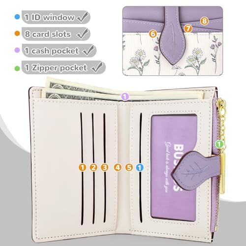 Small Wallet Womens Purple Flower Cute Wallets for Ladies Slim Change Purse for Ladies Bifold Wallet Womens With Zipper Coin Pocket Purses Card Holder for Women4