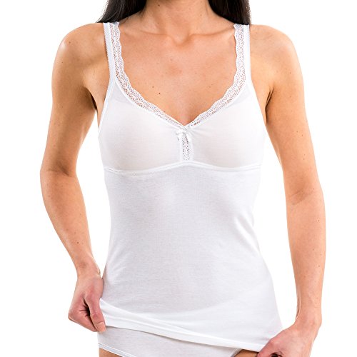 HERMKO Damen BH-Hemd mit Spitze - Unterhemd mit integriertem Bustier 175803850, Farbe:weiß, Größe:48/50 (XL)