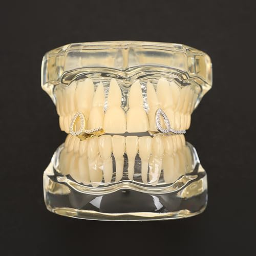 Set de 2 grillz dentales Hip Hop chapados en oro 14K miniatura 4