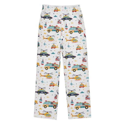 Hand Drawn Police Cars Vehicle Pajamas Bottoms with Pockets Comfy Pjs Sleepwear Elastic Waistband Pajamas Pants Lounge Pants for 6-14 Years
