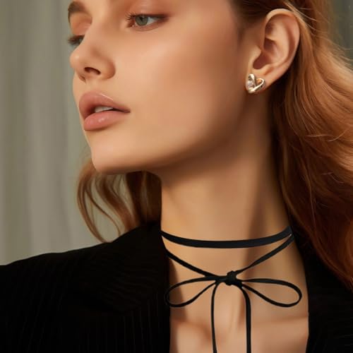 XYTAHDM 11 Stücke Gothic Choker Halsband für Damen, Leder Kettenset mit Metall Ring - Schwarz Punk Rock Kragen Zubehör