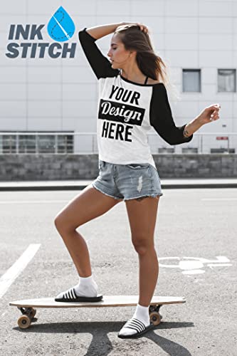 INK STITCH Custom Unisex Deisgn Your Own 3/4 Sleeve Baseball Tshirts Tees miniatura 3