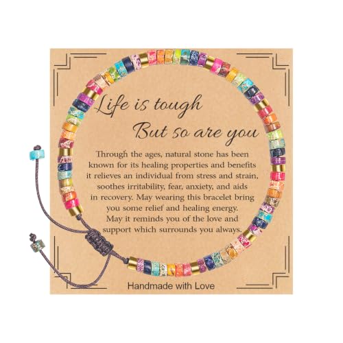 TAGOMEI Inspirational Gifts Bracelets for Women Healing Natural Stone Bracelets Best Friend Sister Bestie Birthday Christmas Get Well Soon Gifts for Women -Life is Tough But So are You
