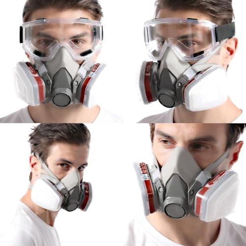 RANKSING Respirator Mask with Filters and Safety Glasses to Against Dust Gases Fumes Asbestos Organic Vapors Chemicals while Painting Spraying Sanding Welding Construct and Work PPE - Thumbnail 6