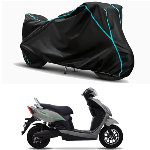 Image of Waterproof Bike Body Cover Compatible for | Pure EV eTryst 350 STD | Taffeta Fabric, Sky Piping Design, Bottom Elastic Fit | Dustproof, Sun UV & Rain Protection for All Weather.