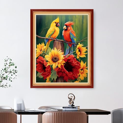 Image of Foxdiviy Cross Stitch Kits - Colorful Birds 16x20 inch - 11CT Embroidery Patterns - Starter Kits for Beginners & Adults