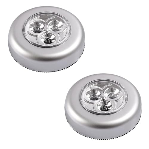 eacommerce - Kit 2 Pezzi Lampada LED Adesiva Senza Fili per Armadio, 3 LED 15 Lumen | Funzionamento a Batteria AAA, Non Incluse | Accensione con Click Frontale | Ideale per Armadi, Cassettiere, Grigio