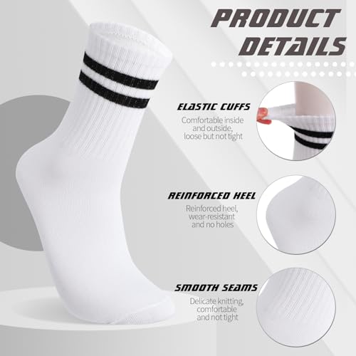 Image of Jspupifip 8 Pair Striped Athletic Crew Socks Running Socks for Men Women | Moisture-Wicking, Soft Stretchy Casual Mid Calf Socks Size 5-8, Breathable Casual Gym Socks