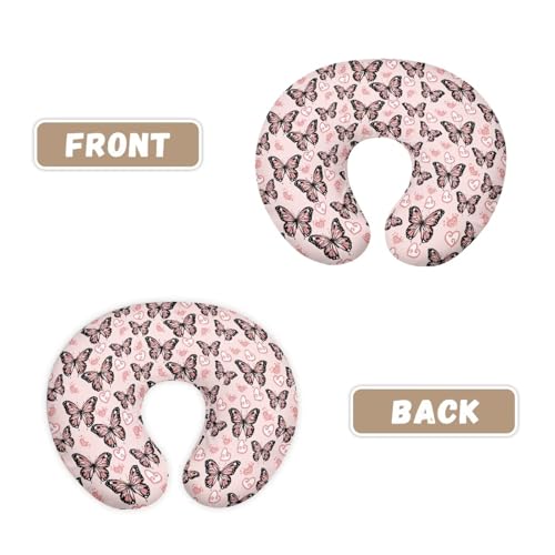 Image of Pink Butterfly Nursing Pillow Cover for BAB, Stretchy Breastfeeding Pillow Slipcover for Bottle Feeding, Easy to Clean Custom Gifts for Toddler Infant
