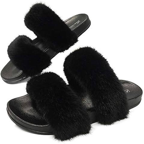 EozLink Fluffy Fur Slides for Women Single/Double Band Faux Fur Decor Cover
