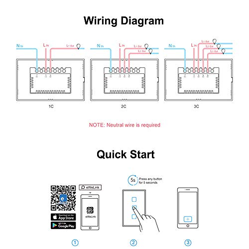 KKmoon SONOFF T0US1C-TX 1 Gang Interruptor Interruptor de Luz de Parede Wi-fi Inteligente APP/Touch