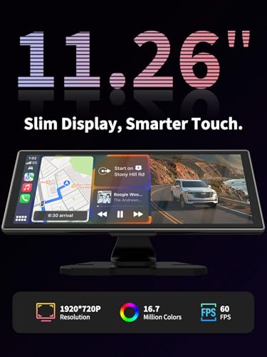 Image of Largest Portable 11.26'' Wireless CarPlay /Android Auto Screen with 2.5D 1920x720 HD Display, Built-in DVR, 4K Front + 1080P Rear Camera, Car Screen,Easy Install Dash Cam (Gray)