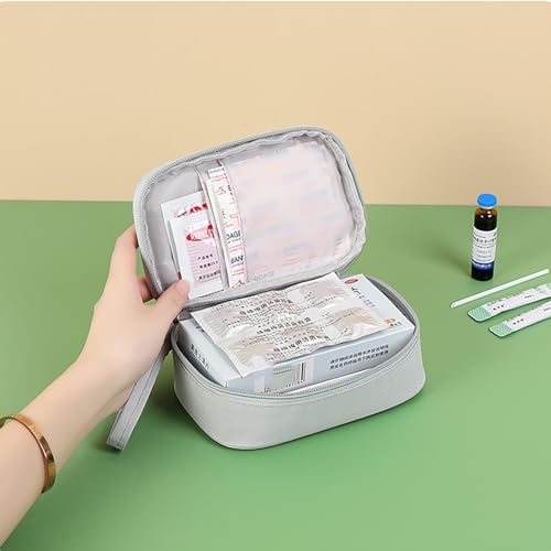 Image of Small Empty First Aid Bag with Handle, Mini First Aid Kit Travel Bag Zippered Medical Storage Bag Portable for Home Outdoor Travel Camping Hiking, Grey