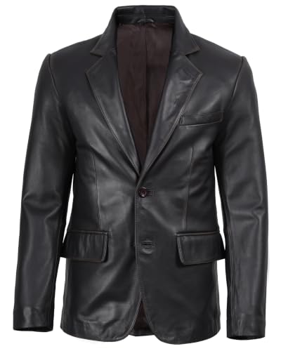 Image of fjackets Mens Leather Blazer Jacket - Real Lambskin Leather Sport Coat, 2-Button, Leather Jacket Men Business to Weekend
