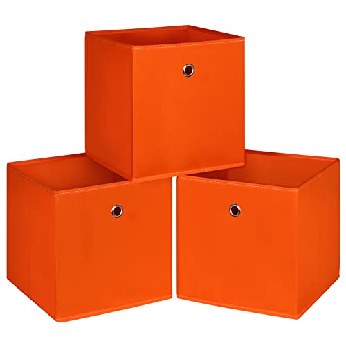 NieEnjoy Cubes de rangement pliables en tissu, 28 cm Boîtes de rangement en tissu avec deux poignées pour organisateur de maison, lot de 3 (Orange)
