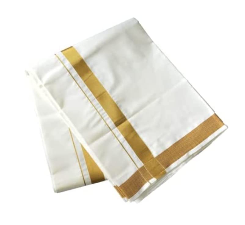 Cotton Dhoti Vesti Mundu 2 mtrs Cream Color single Layer with golden zari border