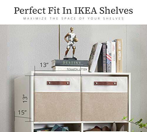Image of DECOMOMO Cubby Storage Bins | 13x15x13inch Fabric Storage Cubes for Kallax Shelves Cloth Nursery Decorative with Handles (Beige and White, 13x15x13- 3P)