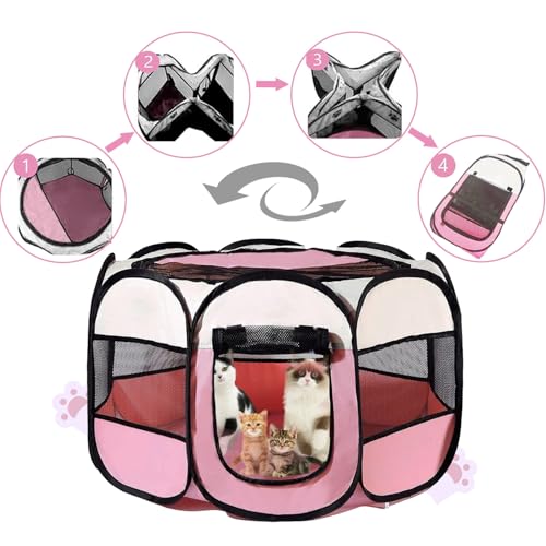 Welpenlaufstall Faltbar 74x74x43cm, Hundelaufstall für Wohnung, BRIMOREA Katzengehege, Kaninchengehege innen,für Laufstall Hund, Katzen, Hasen und Kleintiere sowohl drinnen als auch draußen(Rosa)