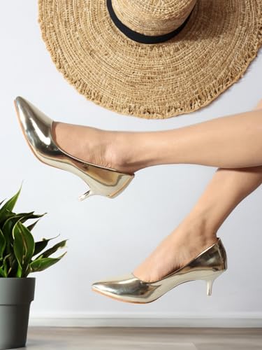Image of Carlton London Women's Metallic Pointed Toe Kitten Heel Pumps