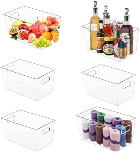 MOONEDGE 6 Pack Large Plastic Storage Bins, 11