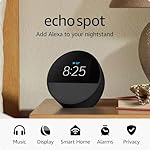 Amazon Echo Spot (newest model), Great for nightstands, offices and kitchens, Smart alarm clock with Alexa, Black