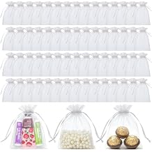 Yopela 60 PCS White Organza Bags, 3.5x4.7 Inch Mesh Bags Drawstring for Jewelry, Wedding Favors &Party Supplies, Elegant Mesh Pouches for Favor Sachets and Small Item Storage,Valentines Gift Bag