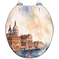Round Toilet Seat Grand Canal Venice Italy Santa della church Transport Venice Resin Toilet Seat Slow Quiet Close with Quick-Release Hinges Toilet Seat with Cover Easy to Clean Install