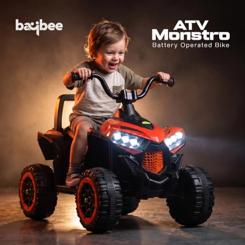 Image of Baybee Monstro Baby Electric Bike for Kids | Rechargeable Balance Bikes with LED Lights, USB, Music & Backrest | Beach ATV Dirt Bikes | 6V Battery Operated Kids Bike for 2-5 Years Boys Girls (Red)