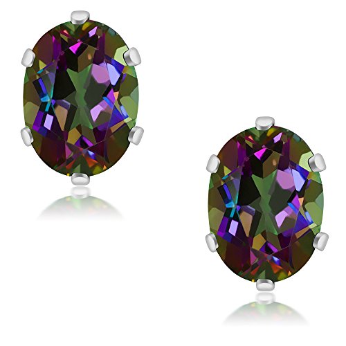 Gem Stone King 2.90 Cttw Green Mystic Topaz Stud Earrings For Women Men | 925 Sterling Silver | Gemstone Birthstone | Oval 8X6MM3