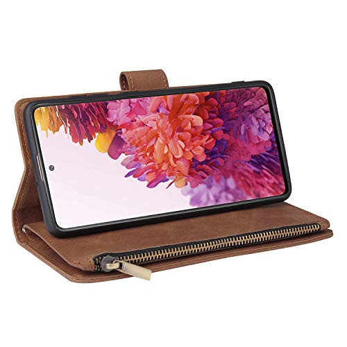 Lbyzcase Phone Case For Galaxy S20 Fe 5G(2020),Samsung S20 Fe Wallet Case,Luxury Folio Flip Leather Cover[Zipper Pocket][Wrist Strap][Kickstand ] For Samsung Galaxy S20 Fe 5G(Fan Edition)-Brown #TOP5