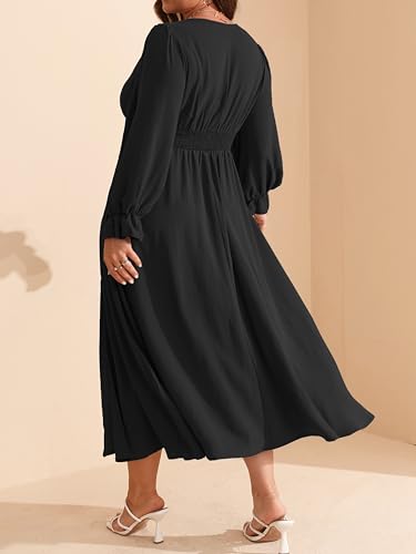RWJ Plus Size Wedding Guest Dress for Women Deep V Neck Long Sleeve High Waist Slit Formal Cocktail Party Fall Maxi Dresses2