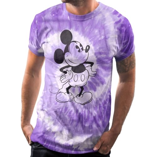 Disney Mickey Mouse Attitude Tie Dye Tshirt for Men Adult Graphic Tee T-Shirt Men's Merch Merchandise Classic Vintage Stuff Teen (Medium, Premium Violet Purple Spiral Wash)