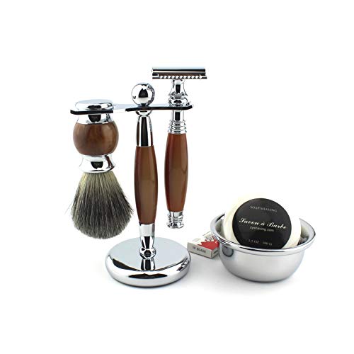 Shaving Gift Kit for Men,Yunlep Luxury Grooming Wet Shaving Set Including Razor with 10 Replacement Blades,Chrome Stand,Bowl,Shaving Soap,Shaving Brush (Agate Color)