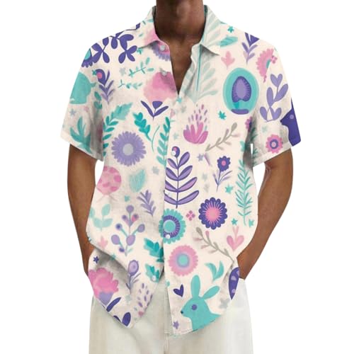 Camisa Hombre Manga Corta Estampado Digital 3D Temático Pascua Diseño Moderno Casual (L) #40