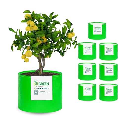 Image of HDPE Grow Bags for Plants 15X15 Inch (Pack of 8) | 260 GSM Heavy Duty UV-Protected Round Green Colour Plant Bags for Terrace and Vegetable Gardening | Strong & Reusable|